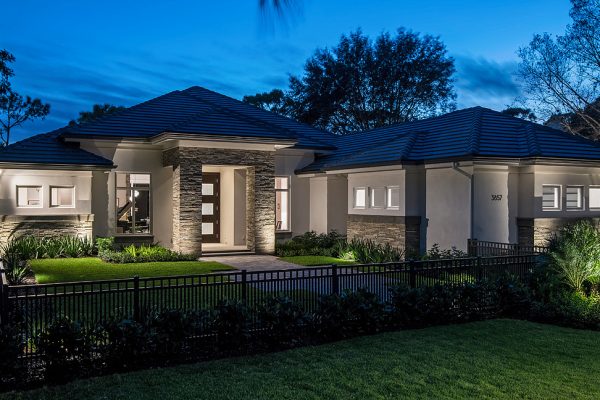 Front Elevation at Dusk